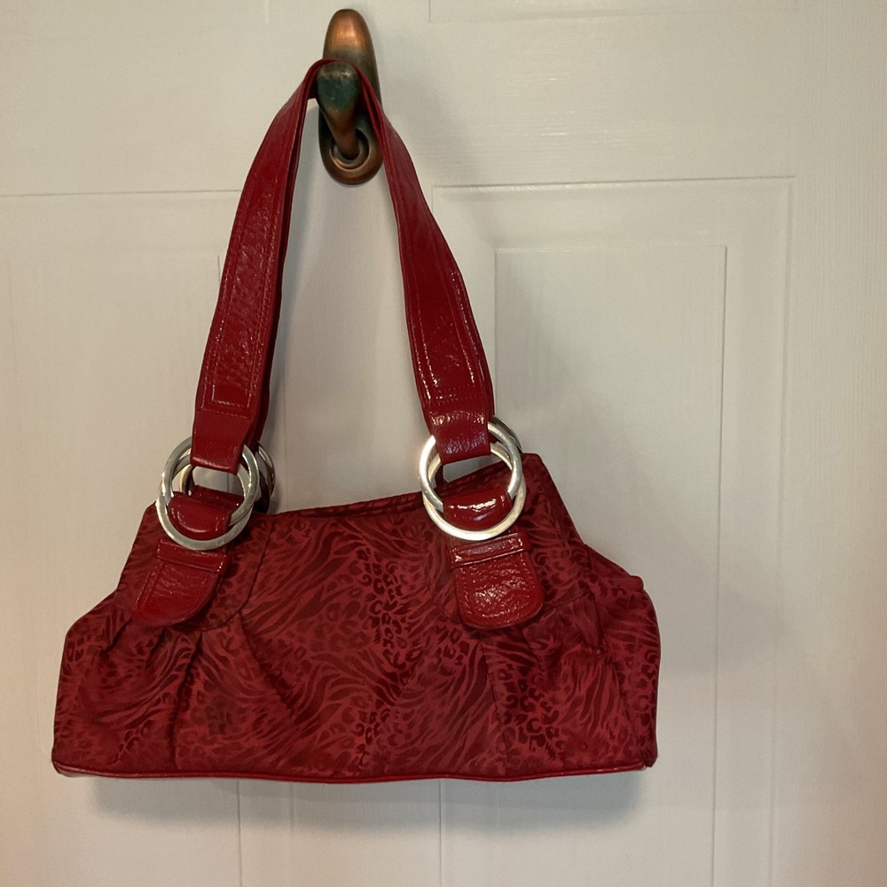 d-fusion Shoulder Bag Womens Medium Red Excellent Animal Print Patent Trim